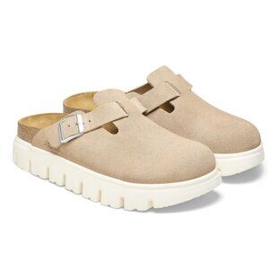 Birkenstock Boston Chunky Platform Suede Clog Warm Sand